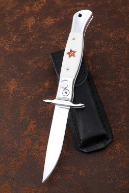 Knife Fink NKVD switch steel H12MF lining acrylic white with red star