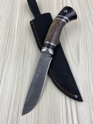 Нож Путник дамаск карельская береза коричневая черный граб (распродажа)