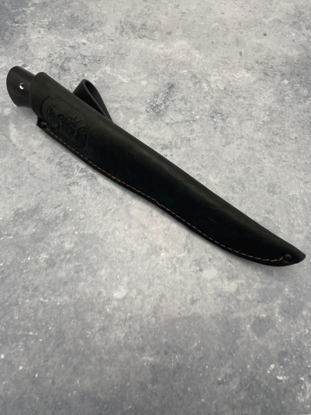Нож Овод 2 сталь дамаск с никелем рукоять карельская береза янтарный и черный граб (распродажа) 