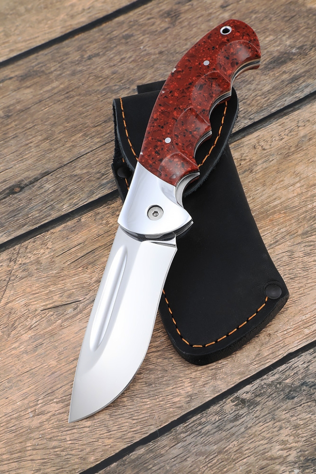 Складной нож "Орел" сталь Х12МФ , накладки акрил красный