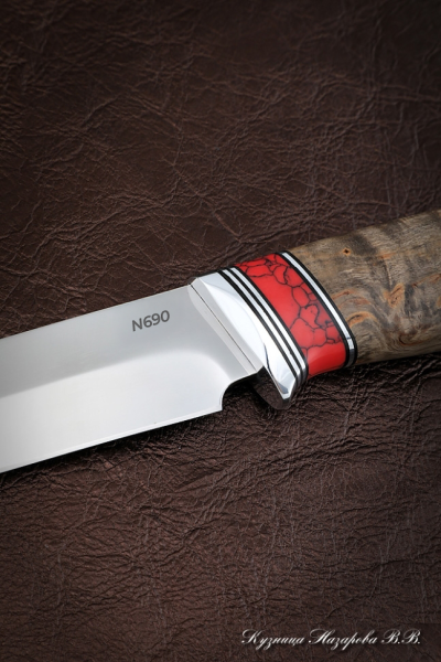 Нож Овод 2 сталь N690  карельская береза коричневая акрил