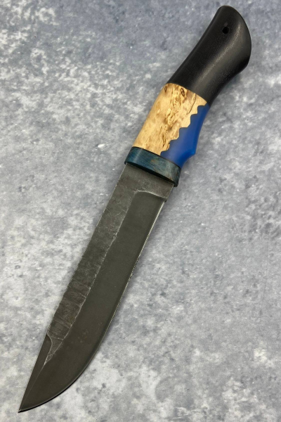 Нож "Спецназ" сталь У8А, рукоять гибрид: черный граб, стабилизированная карельская береза янтарь и акрил синий (распродажа)