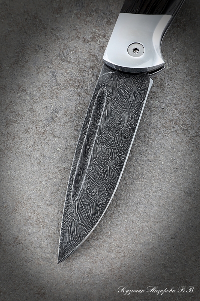 Folding knife Owl Steel Damascus Lining Wenge Carved with duralumin