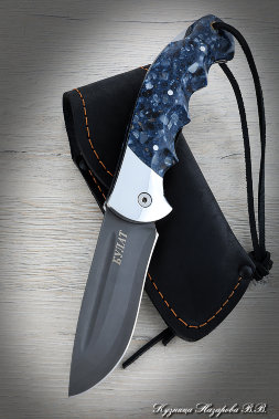 Folding knife Eagle Wootz steel lining Acrylic blue with duralumin