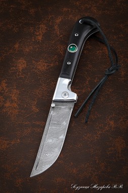 Folding Knife Pchak Steel Damascus Lining Black Hornbeam with Muslim Badge