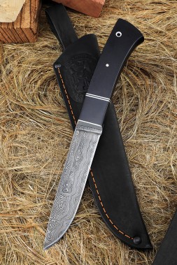 Нож Карачаевский бичак (бычак) дамаск черный граб