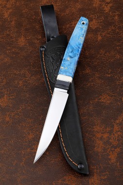 Knife Jur 95h18 handle G10 black, elk horn, Karelian birch blue