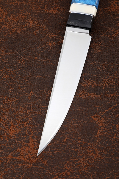 Knife Jur 95h18 handle G10 black, elk horn, Karelian birch blue