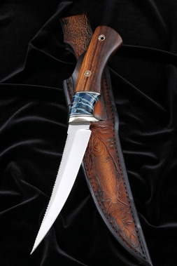 Нож "Щука" S390 рукоять зуб мамонта и железное дерево 