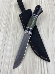 Нож Путник дамаск карельская береза зеленая черный граб (распродажа) 