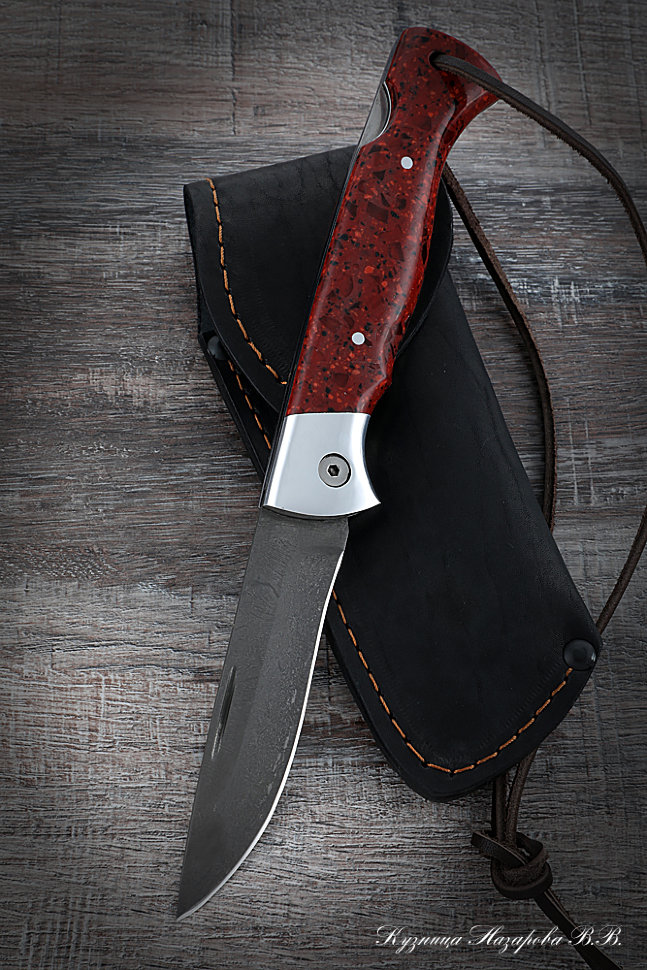 Нож складной Волк сталь Х12МФ накладки акрил красный с дюралью