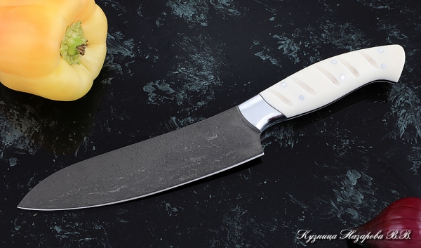 Кухонный нож Шеф № 10 сталь Х12МФ рукоять акрил белый