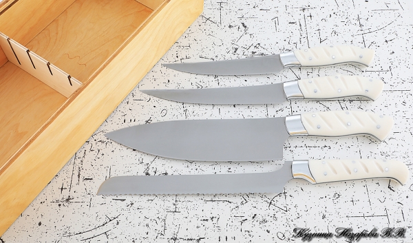 Набор из 4 кухонных ножей, сталь 95Х18, рукоять из белого акрила в футляре