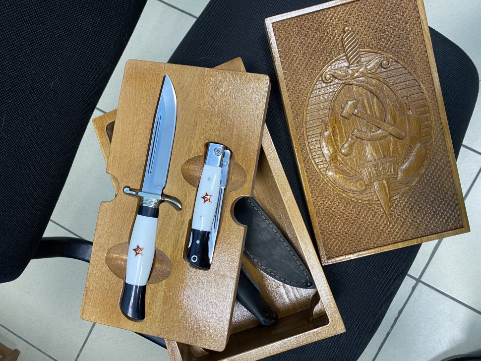 Knives (Set) NKVD folding finca + fixed steel ELMAX white acrylic with red star