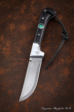 Folding Knife Pchak steel Wootz steel Lining Black Hornbeam with Muslim Badge