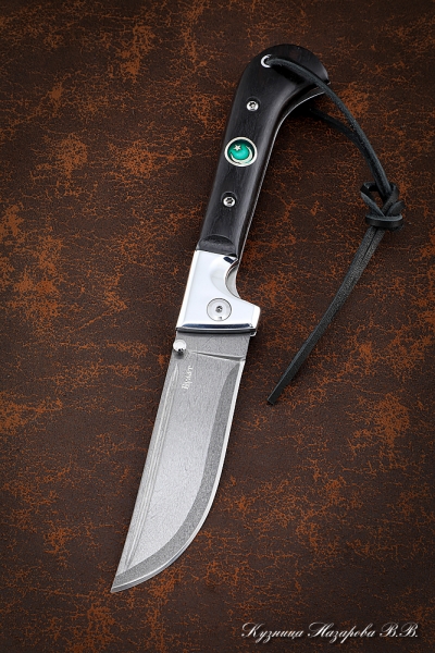 Нож складной Пчак сталь булат накладки черный граб с мусульманским значком