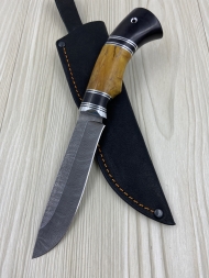 Нож Путник дамаск стабилизированная карельская береза янтарная черный граб (распродажа)