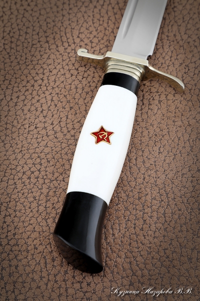 Ножи (Набор) Финка НКВД складная + фиксированная сталь S390 белый акрил с красной звездой