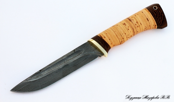 Knife Boar Damascus valley birch bark