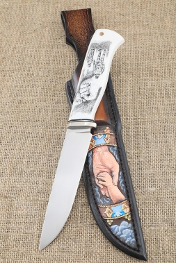 Нож Засапожный CPM 125v, рукоять рог лося со скримшоу 