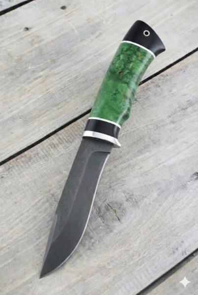 Нож Кречет х12мф черный граб стабилизированная карельская береза (зеленая)