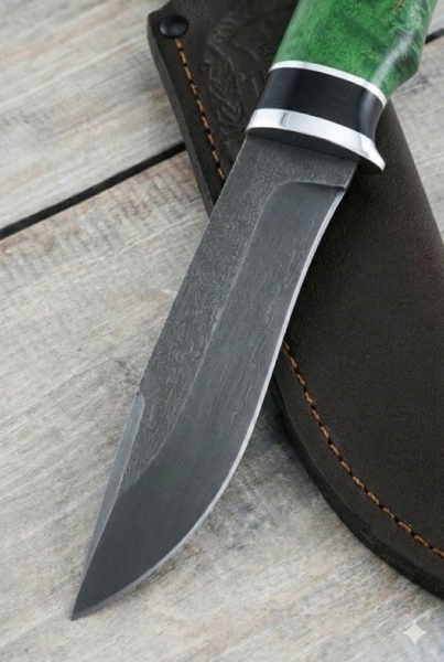 Нож Кречет х12мф черный граб стабилизированная карельская береза (зеленая)