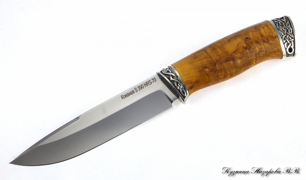 Нож Мурена S390 мельхиор стабилизированная карельская береза (янтарная)