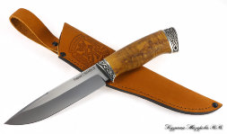 Moray Eel knife S390 nickel silver stabilized Karelian birch (amber)