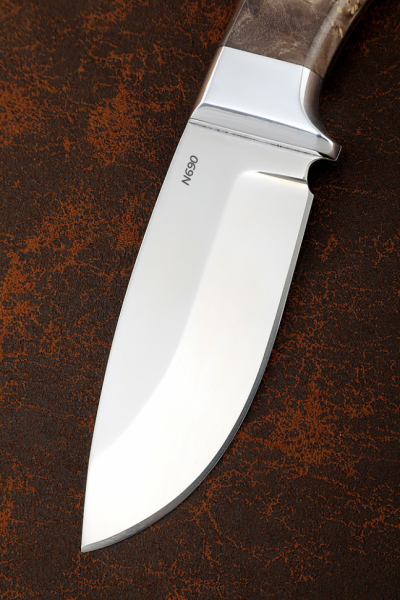 Нож Морпех цельнометаллический сталь N690 карельская береза коричневая 