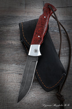 Folding knife Wolf steel damascus lining acrylic red with duralumin