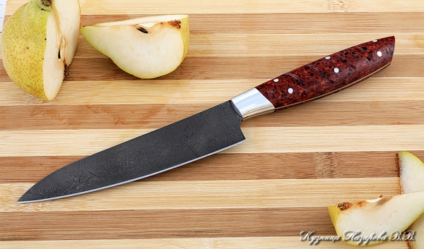 Кухонный нож Шеф № 3 сталь Х12МФ рукоять акрил красный