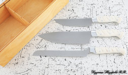 Набор из 3 кухонных ножей, сталь 95Х18, рукоять из белого акрила в футляре
