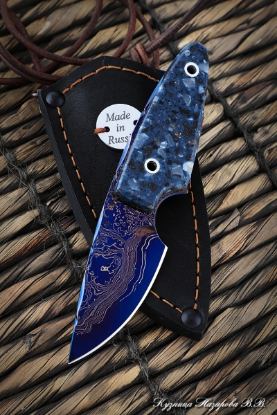 Нож Финт дамаск ламинированный акрил синий