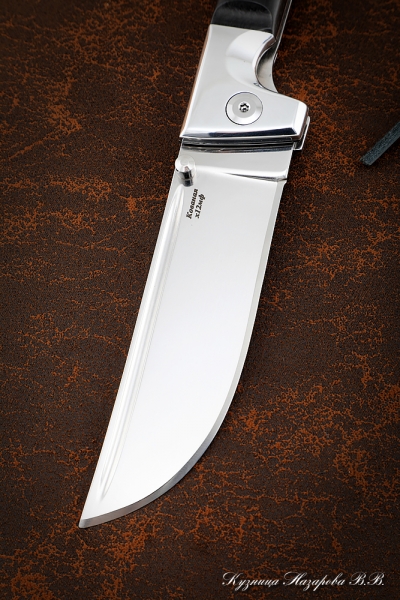 Нож складной Пчак сталь Х12МФ накладки черный граб с мусульманским значком
