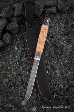Knife Jay Damascus handle birch bark