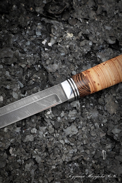 Knife Jay Damascus handle birch bark