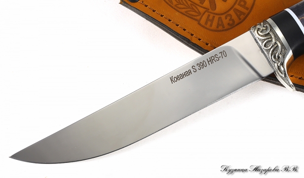 Нож Кардинал 2 S390 мельхиор черный граб стабилизированная карельская береза (фиолетовая)