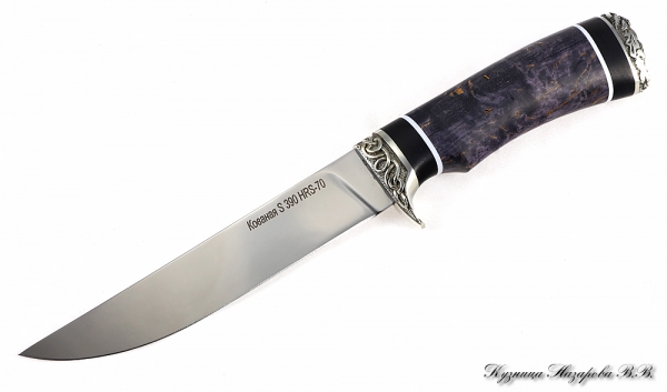 Knife Cardinal 2 S390 melchior black hornbeam stabilized Karelian birch (purple)