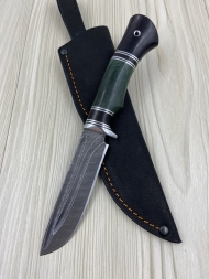 Нож Штык дамаск долы стабилизированная карельская береза зеленая черный граб (распродажа)