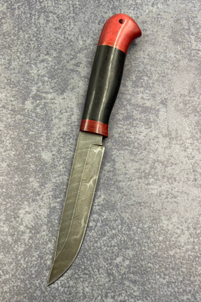 Нож "Сапер" сталь дамаск, рукоять карельская береза красная и черный граб (распродажа)