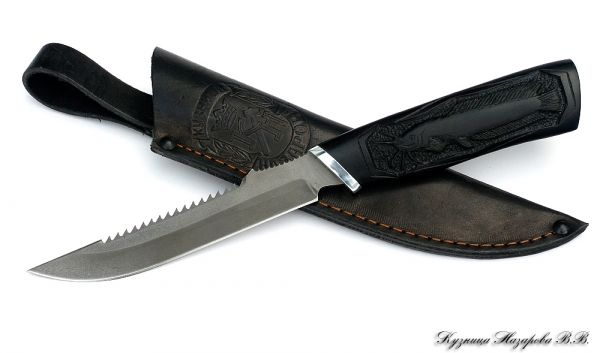 Нож Рыбак 2: сталь Х12МФ, рукоять черный граб резная сом авт.