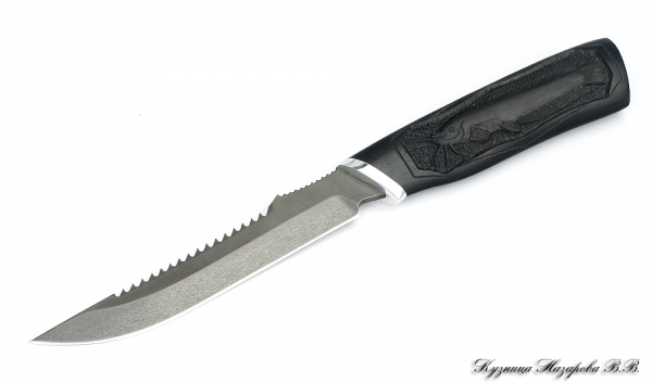 Нож Рыбак 2: сталь Х12МФ, рукоять черный граб резная сом авт.