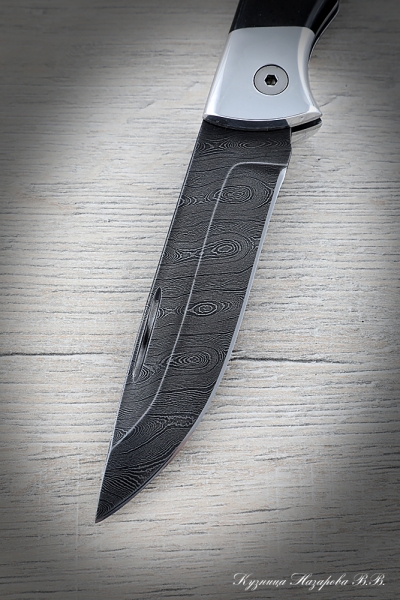 Folding knife Wolf steel damascus lining Acrylic black with duralumin