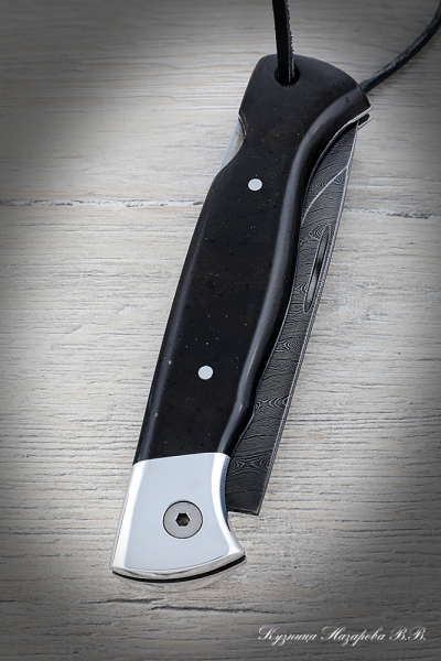 Folding knife Wolf steel damascus lining Acrylic black with duralumin