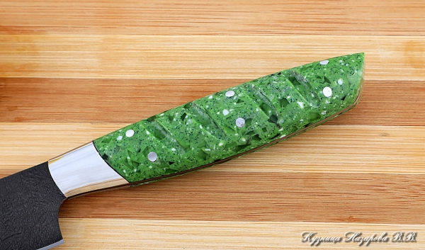 Кухонный нож Шеф № 3 сталь Х12МФ рукоять акрил зеленый