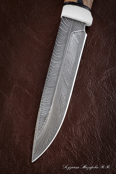 Нож Мурена дамаск торцевой (перо) карельская береза (Sicac)