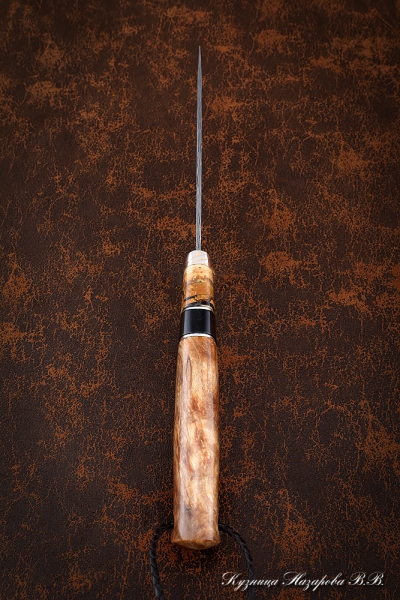 Нож Овод 2 дамаск нержавеющий кость мамонта черный граб карельская береза мокуме-гане на подставке
