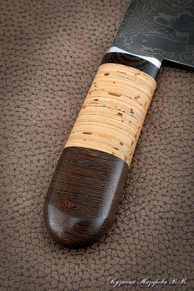 Serbian knife forged steel damascus birch bark