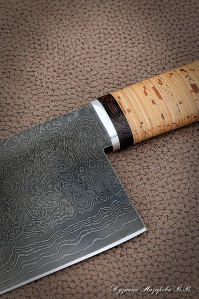 Serbian knife forged steel damascus birch bark