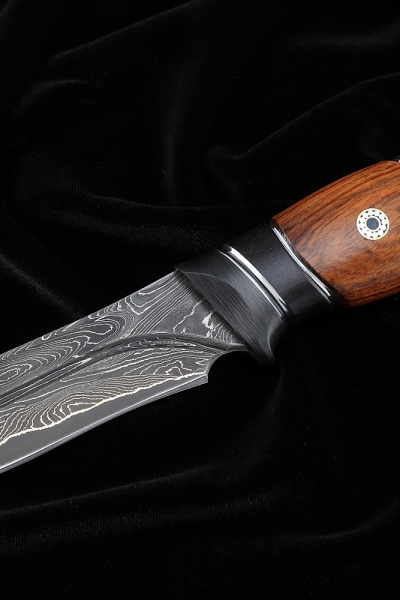Нож Фокс дамаск ламинированный с долом черный граб железное дерево карбон